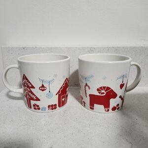 IKEA Vinterfint Christmas Holiday Coffee Mug Set 2 Porcelain Scandinavian 12oz